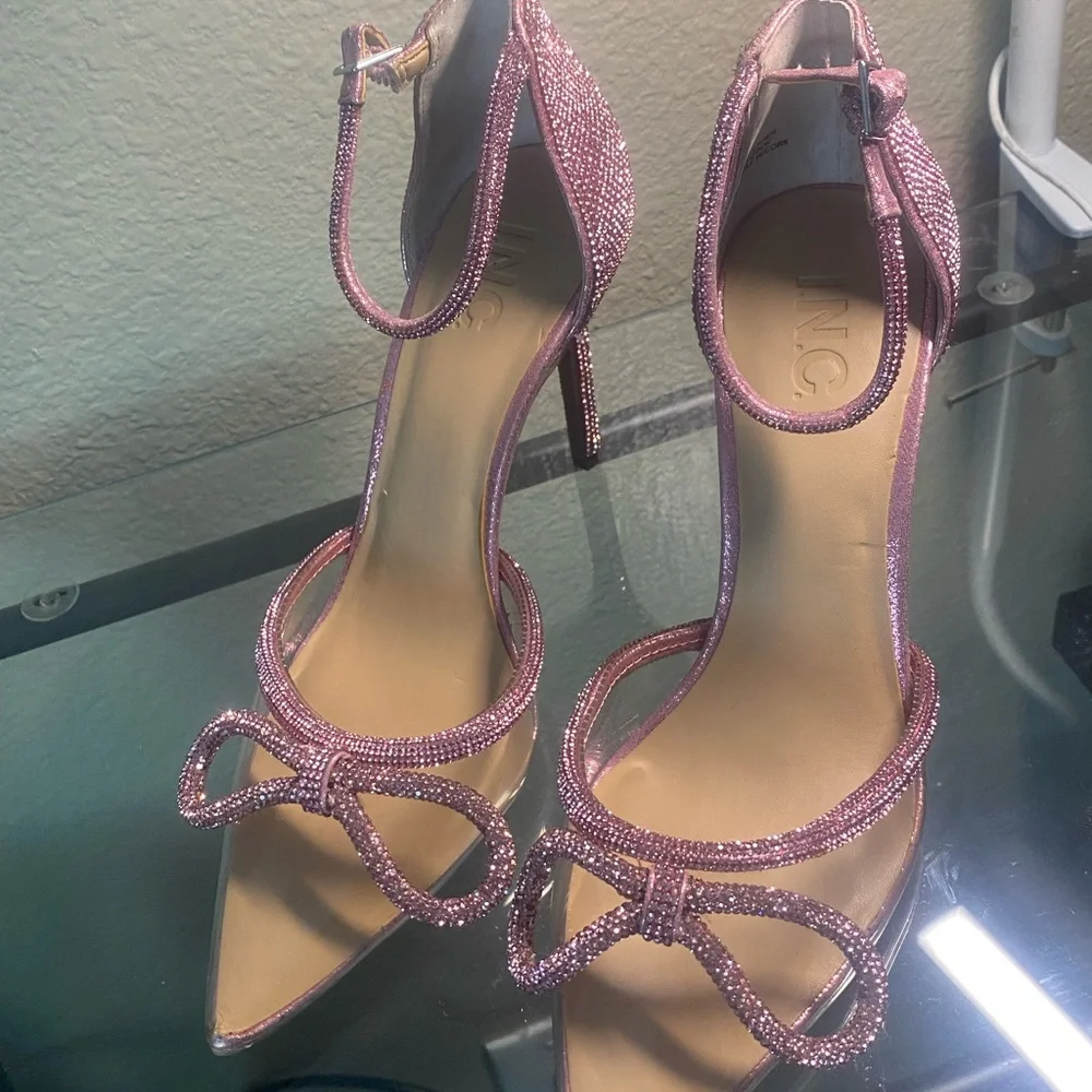 INC Elegant Pink Rhinestone Ankle Strap Heels - Picture 3 of 7